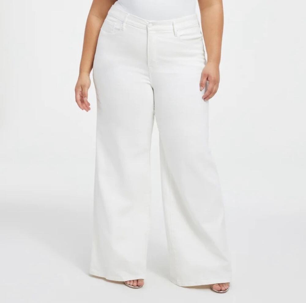 Good American Good Waist Palazzo White Wide Leg Jeans Size 15